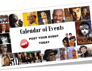 A calendar of events poster featuring diverse faces and a call to post events.