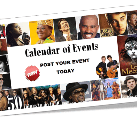 A calendar of events poster featuring diverse faces and a call to post events.