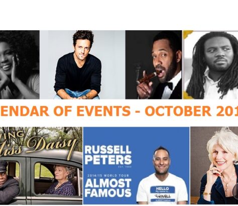 Collage of comedians and event details for October 2023.