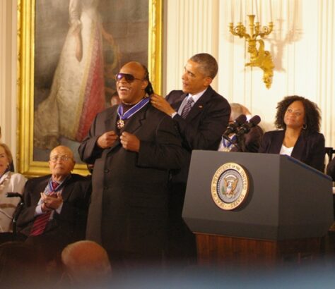 President Obama awards Stevie Wonder the Presidential Medal of Freedom.