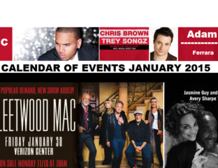A collage of music event posters featuring artists like Chris Brown, Trey Songz, and Fleetwood Mac.