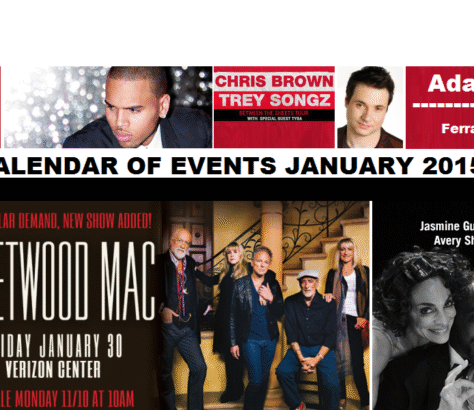A collage of music event posters featuring artists like Chris Brown, Trey Songz, and Fleetwood Mac.