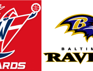 Logos of the Toronto Raptors and Baltimore Ravens sports teams.