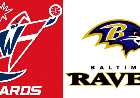 Logos of the Toronto Raptors and Baltimore Ravens sports teams.