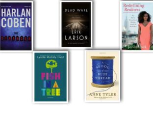 A collage of five diverse book covers in various genres.