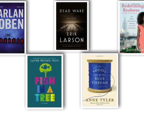 A collage of five diverse book covers in various genres.