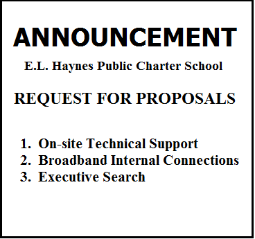 Announcement for E.L. Haynes Public Charter School RFP.
