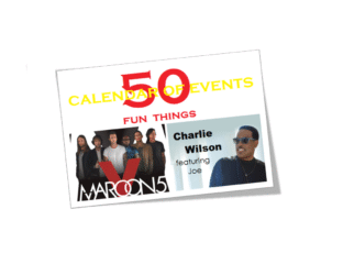 Promotional poster for 50 fun calendar events featuring Maroon 5 and Charlie Wilson.