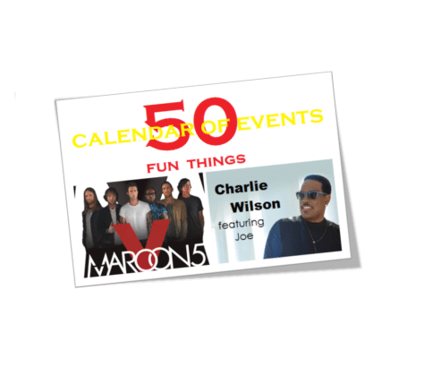 Promotional poster for 50 fun calendar events featuring Maroon 5 and Charlie Wilson.