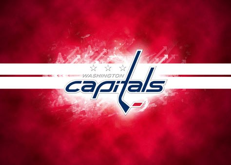 Washington Capitals logo on a red and white abstract background.