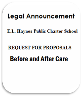 Legal announcement for E.L. Haynes Public Charter School's before and after care proposals.