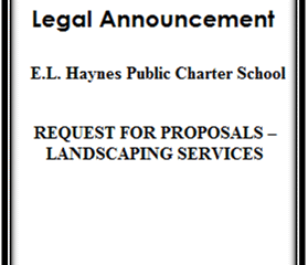 Legal announcement for landscaping service proposals at E.L. Haynes Public Charter School.