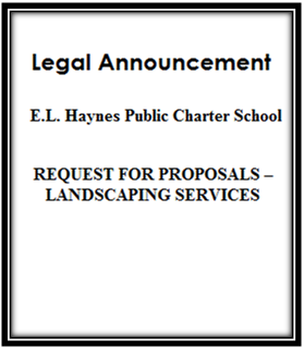 Legal announcement for landscaping service proposals at E.L. Haynes Public Charter School.