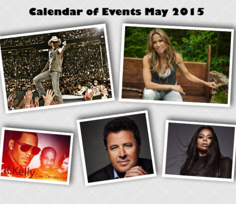 Collage of diverse artists and events for May 2015 calendar.