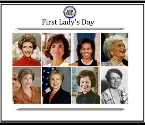 Collage of U.S. First Ladies showcasing their portraits and style across different eras.