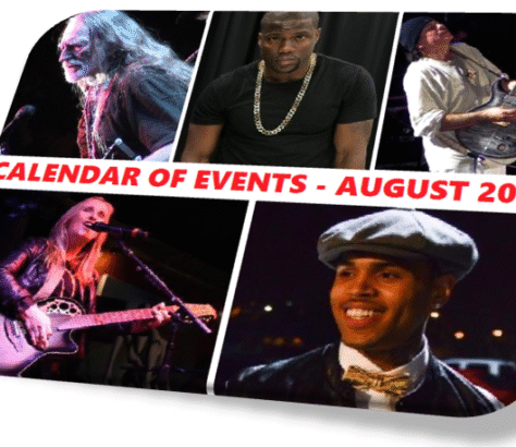 Collage of artists promoting August events.