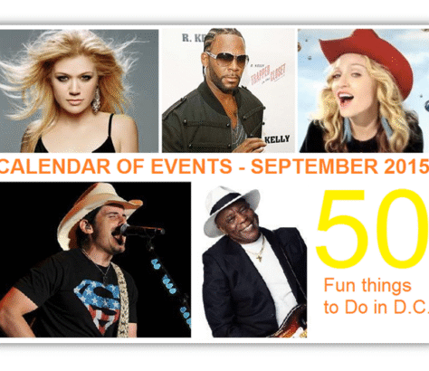 Colorful flyer for September events with diverse artists and 50 fun activities.
