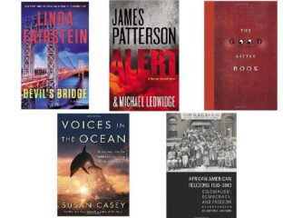 A collage of five book covers featuring thriller and mystery genres.