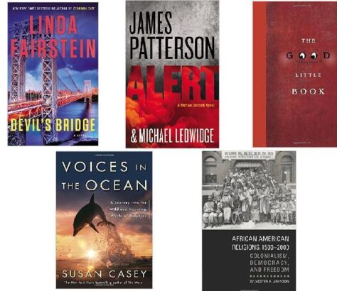 A collage of five book covers featuring thriller and mystery genres.