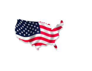 Map of the United States with the American flag design.