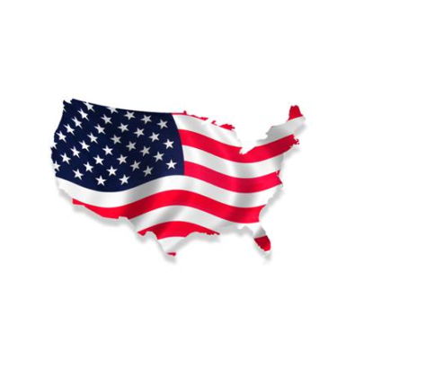 Map of the United States with the American flag design.