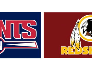 Logos of Giants and Redskins sports teams side by side.