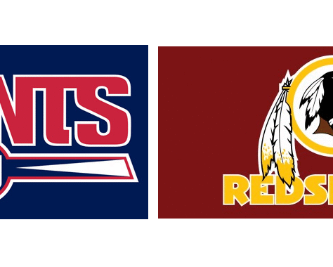 Logos of Giants and Redskins sports teams side by side.