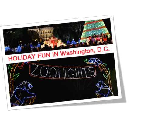 Colorful holiday lights at a festive event in Washington, D.C.