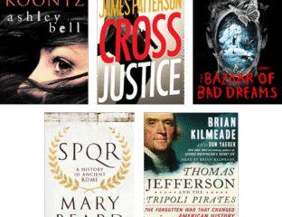 Five diverse book covers from thriller, historical, and biography genres.
