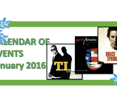 Poster of February 2016 music events with artist images.