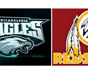 Logos of the Philadelphia Eagles and Washington Redskins NFL teams side by side.