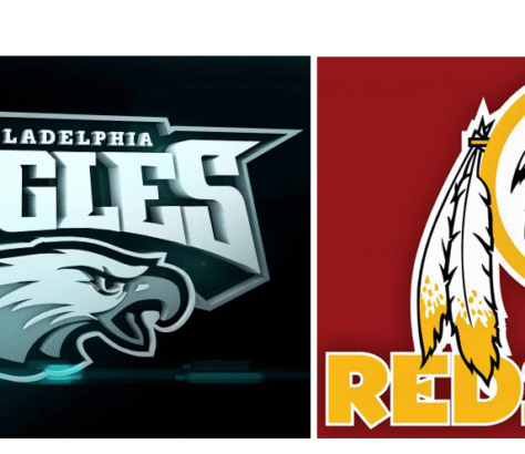 Logos of the Philadelphia Eagles and Washington Redskins NFL teams side by side.