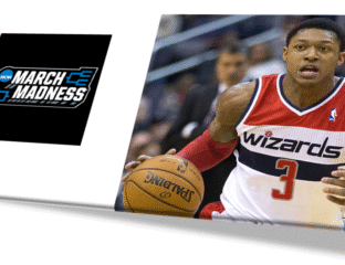 Basketball player from the Wizards dribbling during a game.