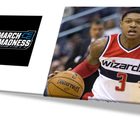 Basketball player from the Wizards dribbling during a game.