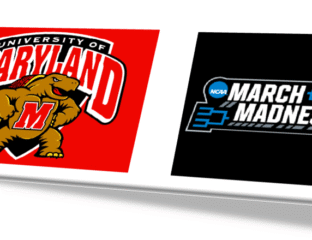 University of Maryland and NCAA March Madness logos side by side.