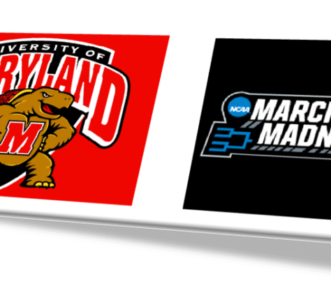 University of Maryland and NCAA March Madness logos side by side.