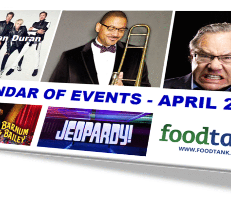 Collage of April 2023 events including sports, music, trivia, and food festivals.