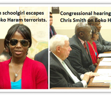 A smiling schoolgirl escaping from Boko Haram terrorists.