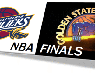 NBA Finals logo with Cleveland Cavaliers and Golden State Warriors.