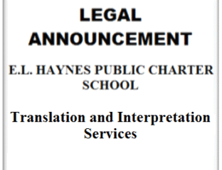 Legal announcement for E.L. Haynes Public Charter School translation services.