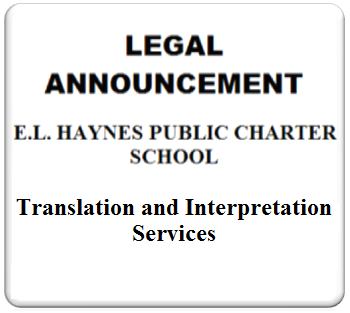 Legal announcement for E.L. Haynes Public Charter School translation services.