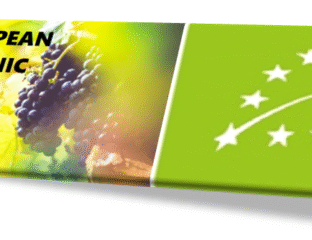 Close-up of an organic certification label on a green and yellow background.