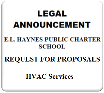 Legal announcement for HVAC service proposals at E.L. Haynes Public Charter School.