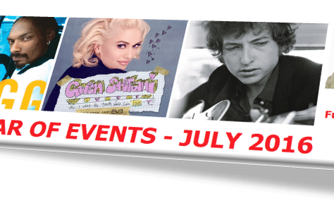 Promotional poster for July 2024 events featuring two musicians.