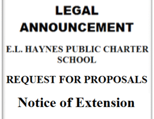 Legal announcement for E.L. Haynes Public Charter School proposal extension.