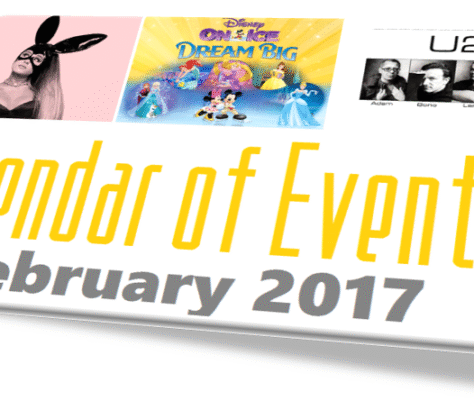 Calendar showing events for February 2017 with colorful visuals.