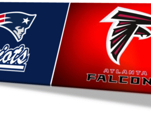 Logos of the New England Patriots and Atlanta Falcons NFL teams side by side.