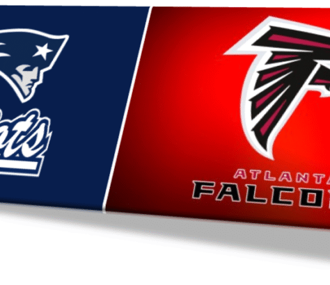 Logos of the New England Patriots and Atlanta Falcons NFL teams side by side.