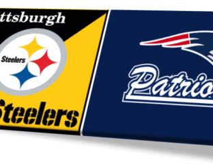 Pittsburgh Steelers and New England Patriots logos side by side.