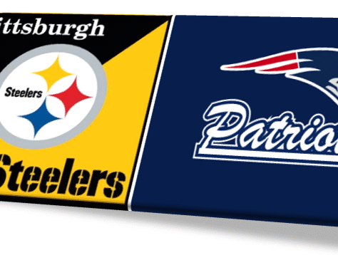 Pittsburgh Steelers and New England Patriots logos side by side.
